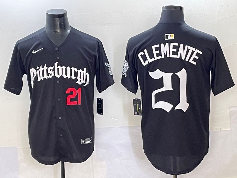 Men 2025 Pittsburgh Pirates #21 Clemente Black Five generations Joint Name Nike MLB Jersey style 4
